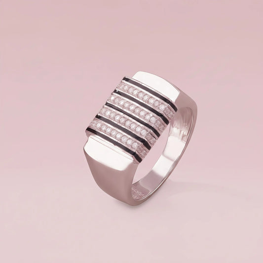 Men’s 925 sterling silver ring with 4-line rectangular stone design