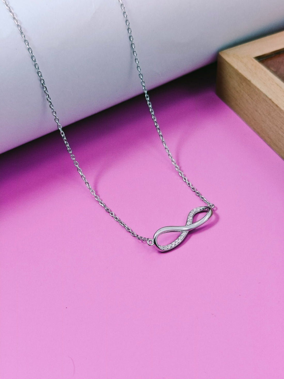 Silver Infinity Necklace with Cubic Zirconia Stones - Kivara jewels