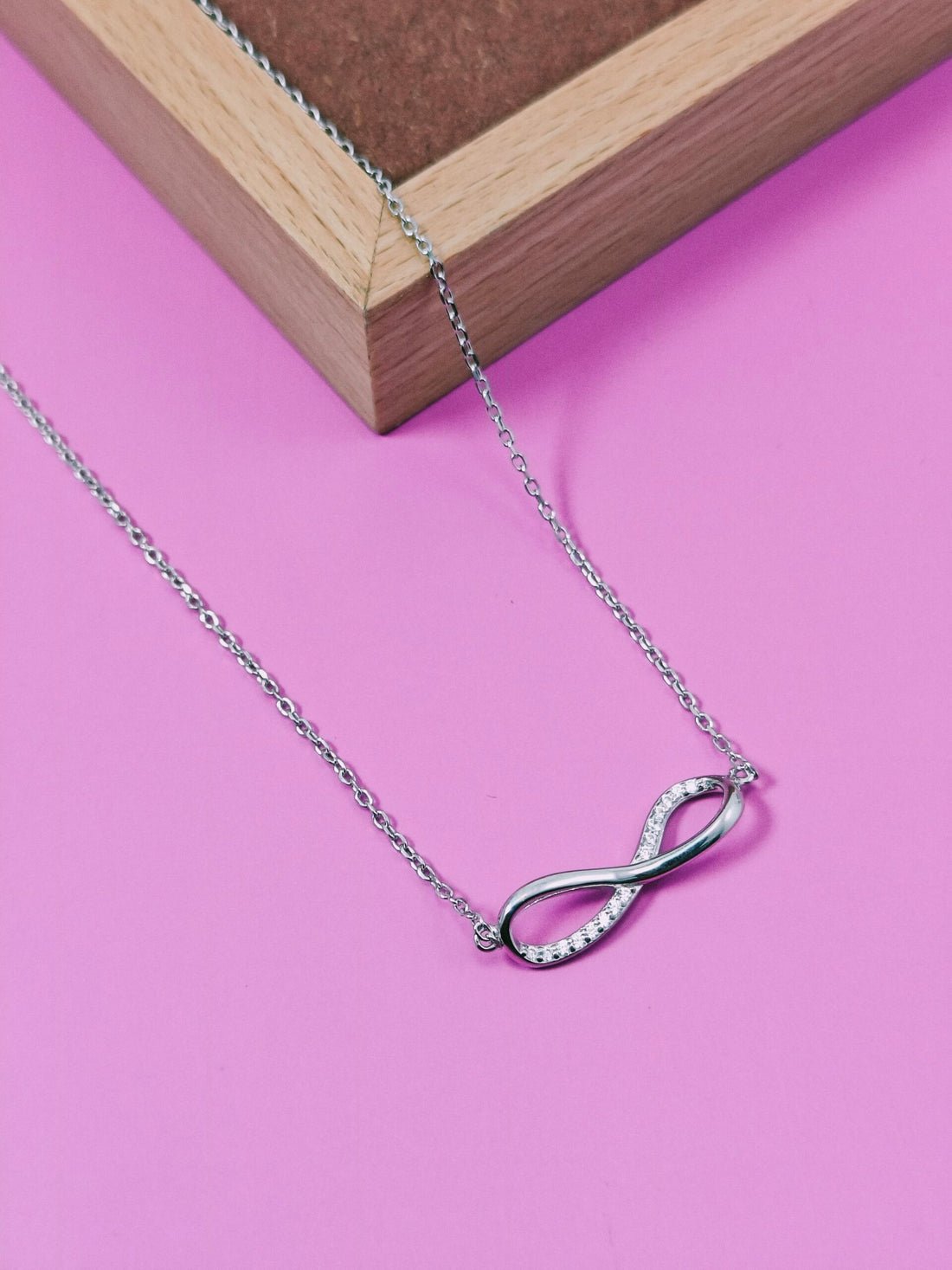 Silver Infinity Necklace with Cubic Zirconia Stones - Kivara jewels