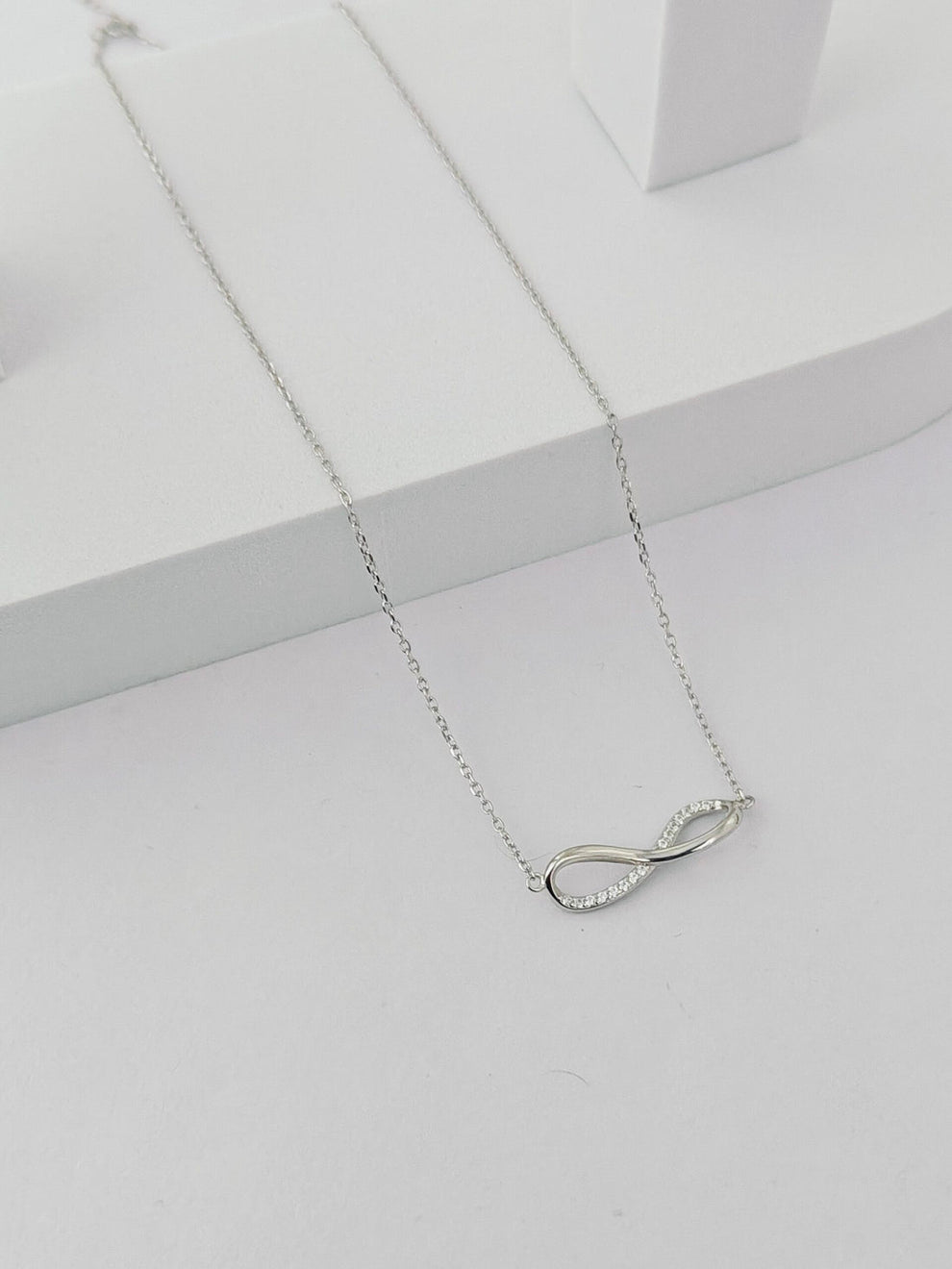 Silver Infinity Necklace with Cubic Zirconia Stones - Kivara jewels
