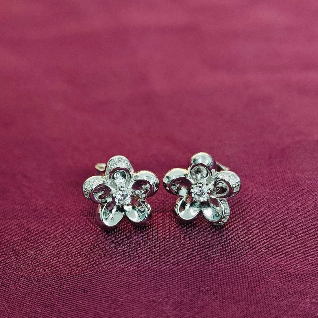 Silver - Tone Floral Stud Earrings - Kivara jewels