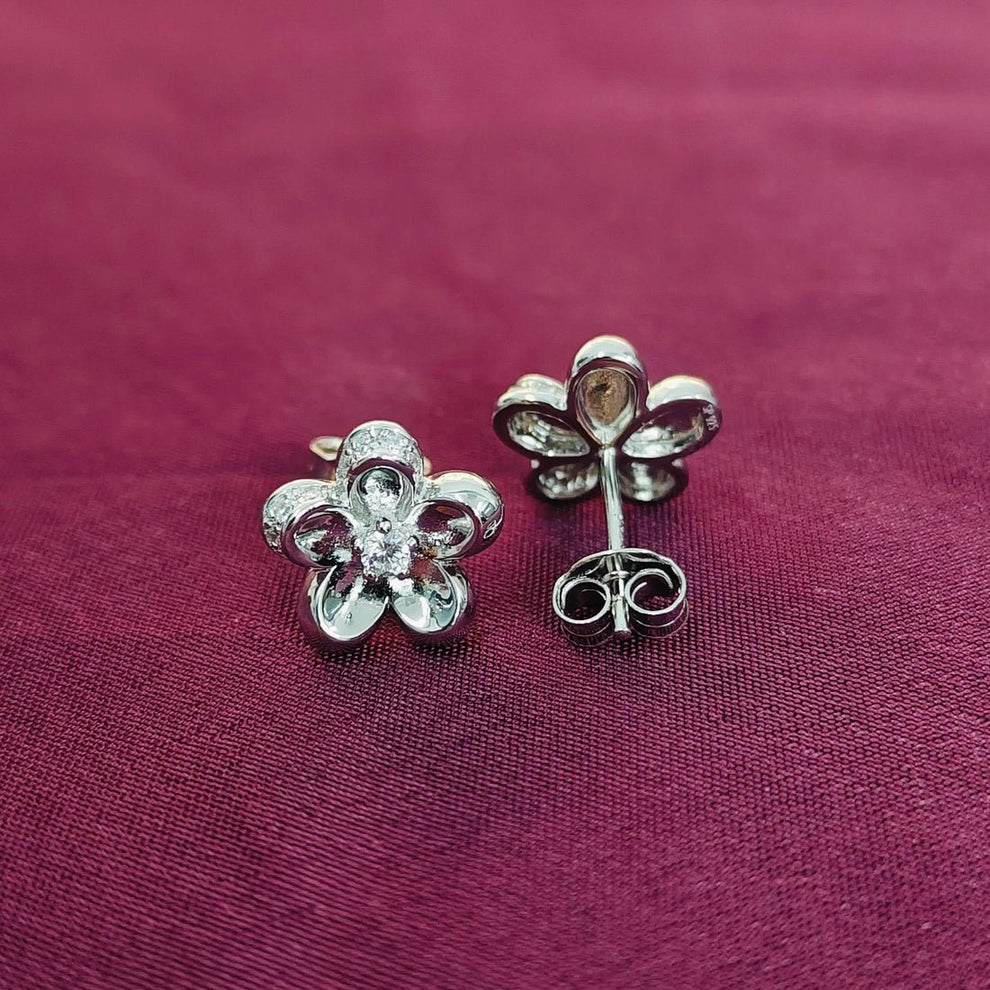 Silver - Tone Floral Stud Earrings - Kivara jewels