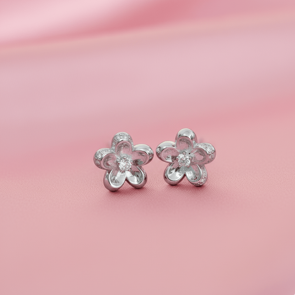 Silver - Tone Floral Stud Earrings - Kivara jewels