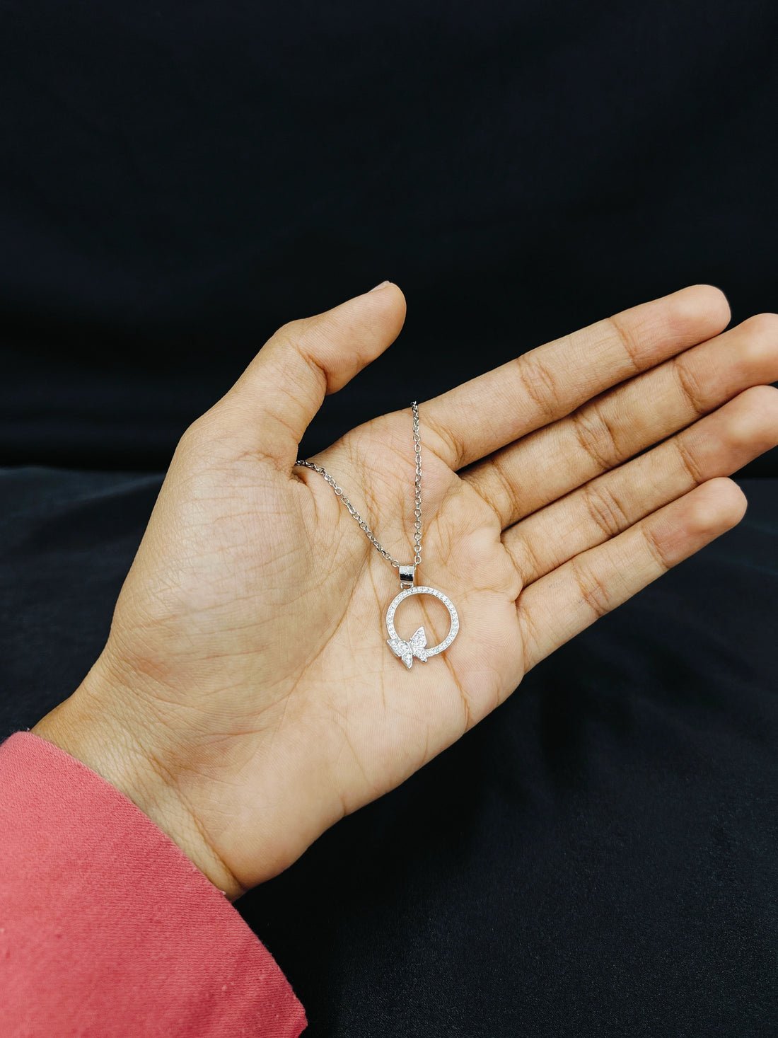 Sparkling Butterfly and Circle Necklace - Kivara jewels