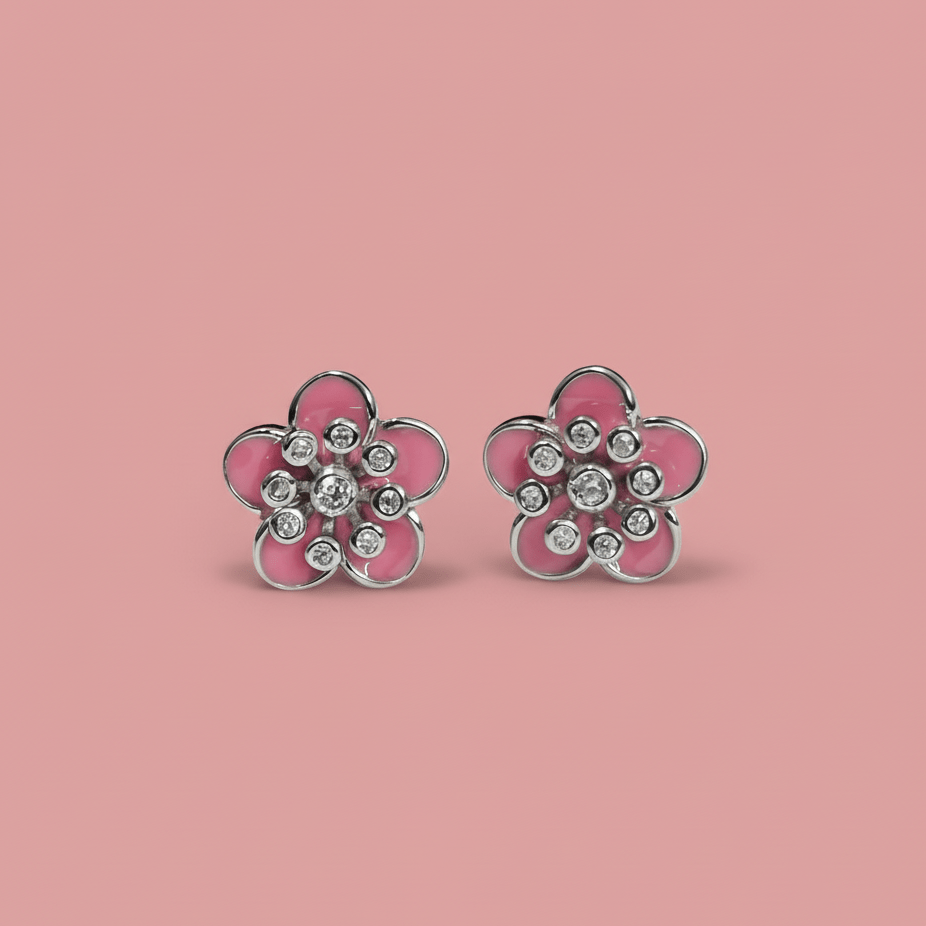 Sparkling Pink Flower Stud Earrings - Kivara jewels