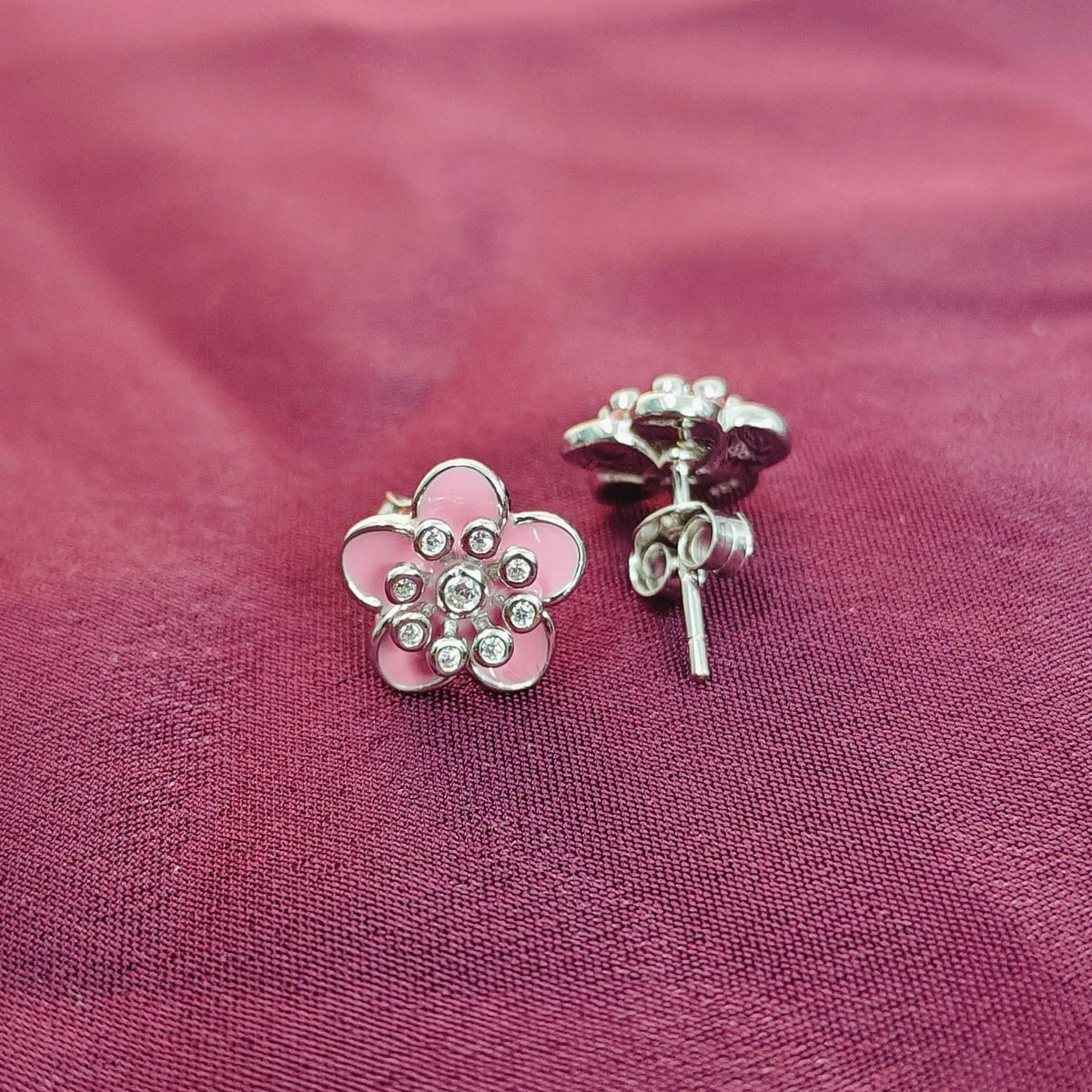 Sparkling Pink Flower Stud Earrings - Kivara jewels