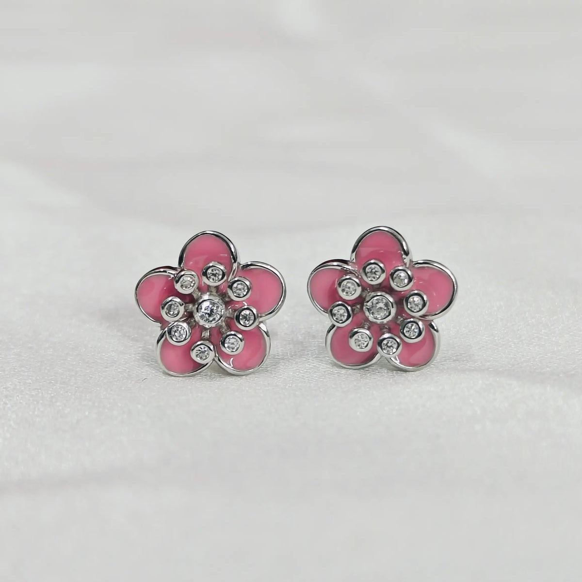 Sparkling Pink Flower Stud Earrings - Kivara jewels
