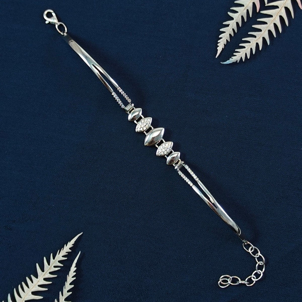 Sterling Silver Pave Link Bracelet with CZ Stones - Kivara jewels
