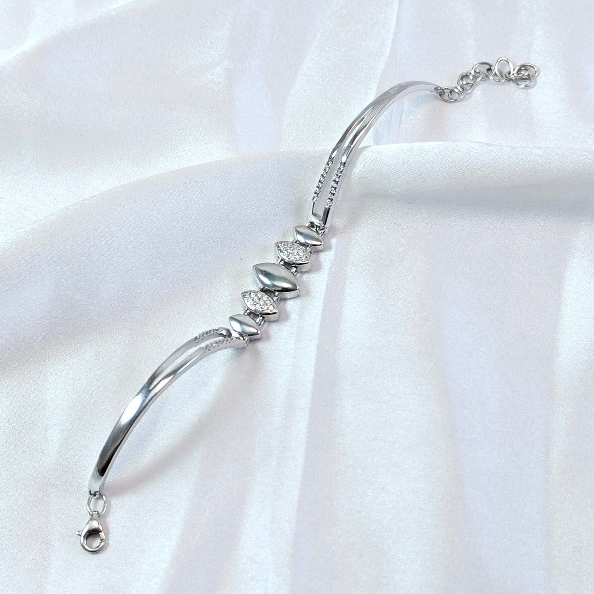 Sterling Silver Pave Link Bracelet with CZ Stones - Kivara jewels