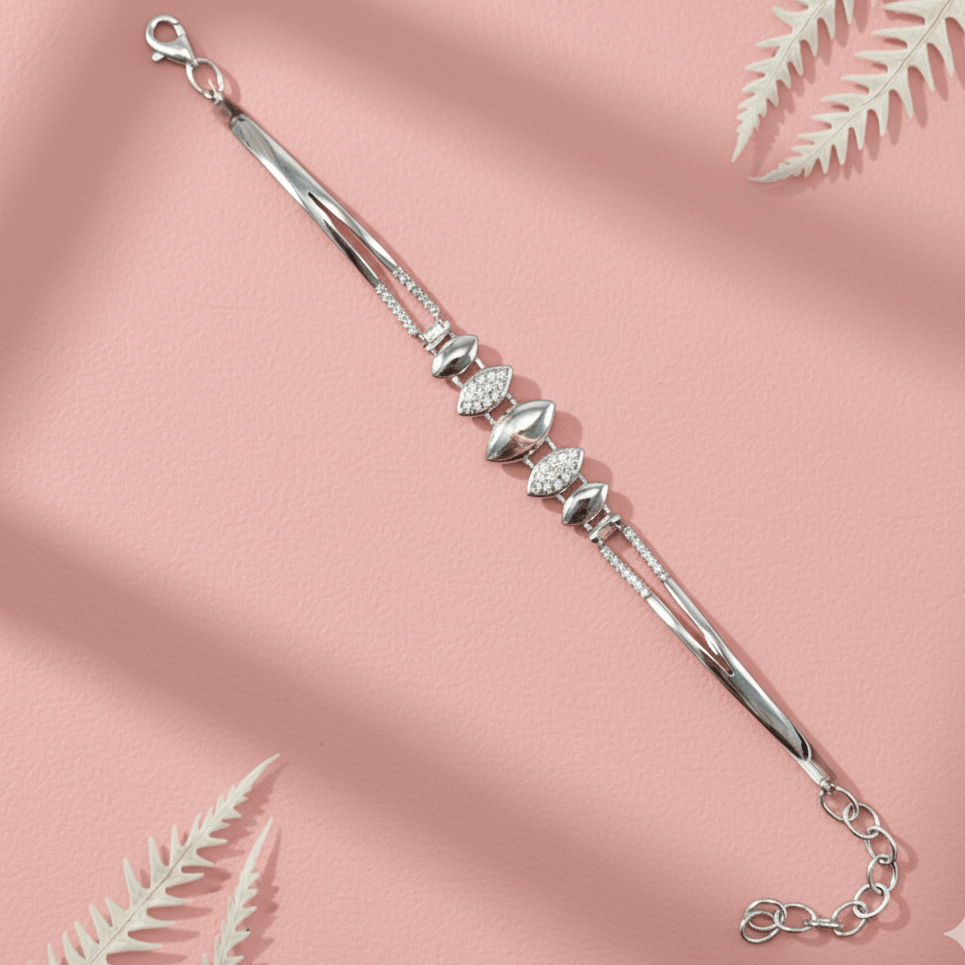Sterling Silver Pave Link Bracelet with CZ Stones - Kivara jewels