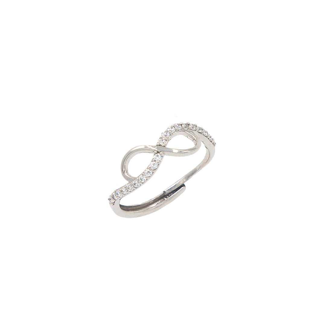 Silver ring with small diamonds on a white background