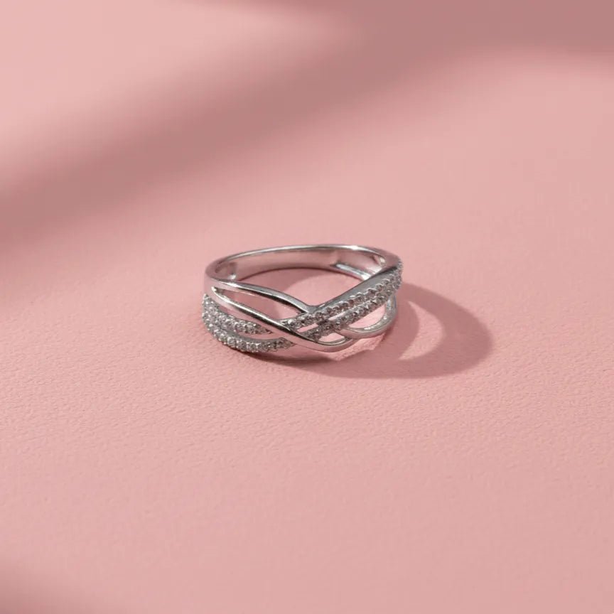 Crossover Ring with Sparkling Accents - Kivara jewels