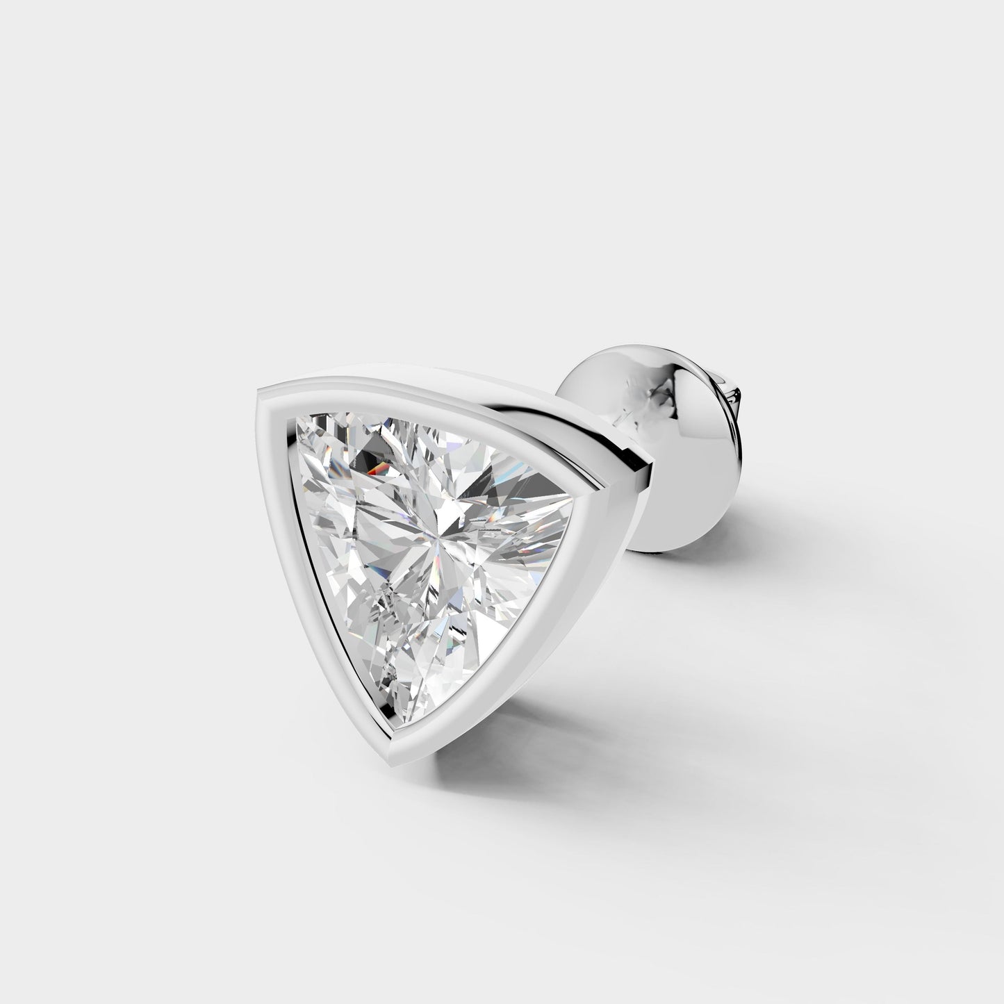 Trillion-cut diamond earring on a light gray background new stud for  man

