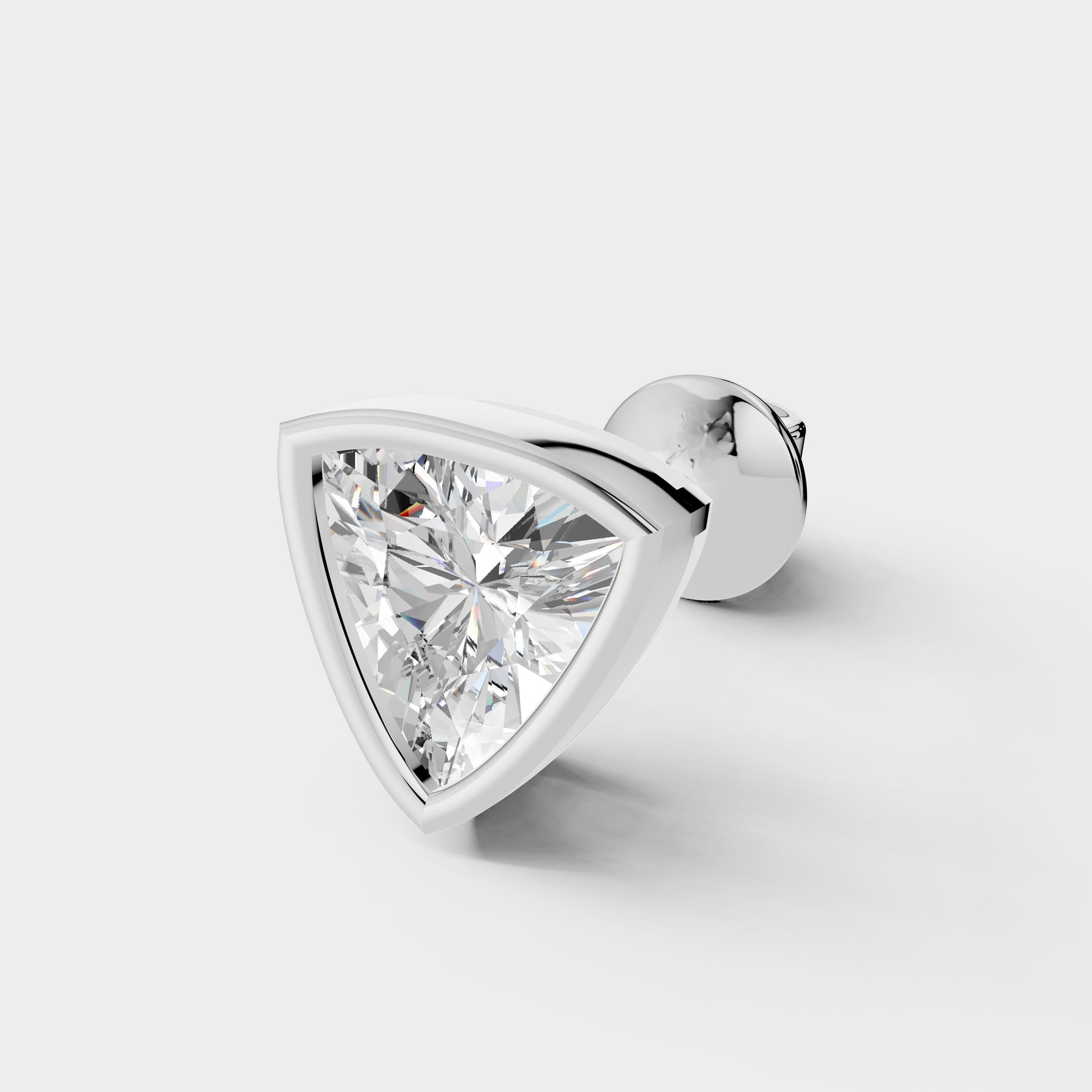 Trillion-cut diamond earring on a light gray background new stud for  man
