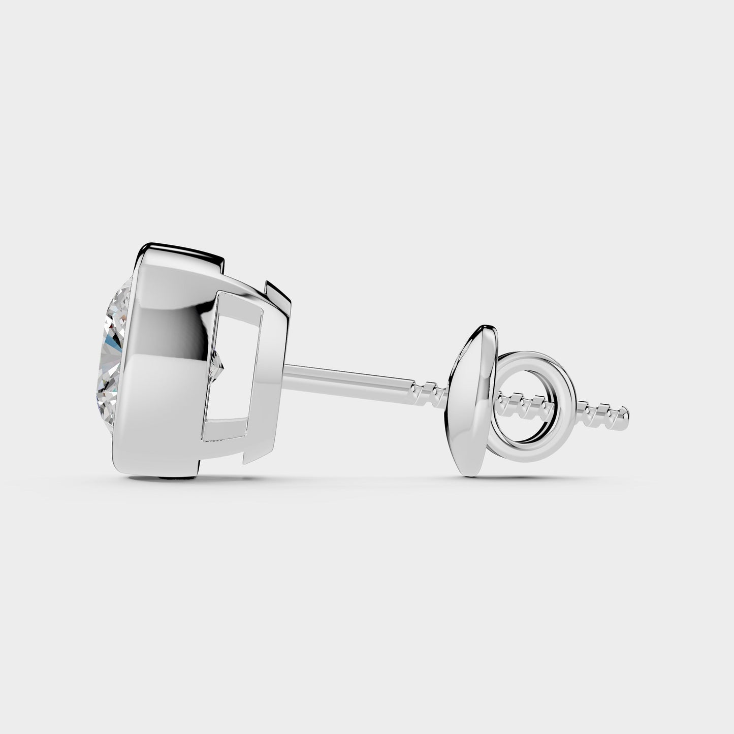 Silver earring with a clear gemstone on a light gray background 
single earing 
earings for man   
