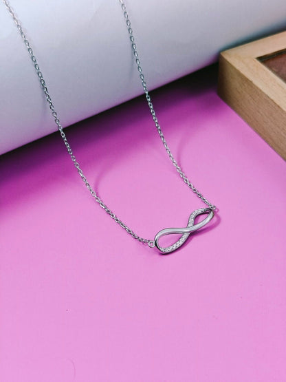 Silver Infinity Necklace with Cubic Zirconia Stones - Kivara jewels