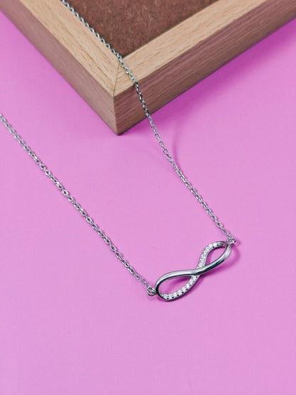 Silver Infinity Necklace with Cubic Zirconia Stones - Kivara jewels