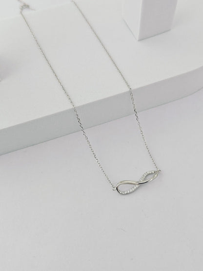Silver Infinity Necklace with Cubic Zirconia Stones - Kivara jewels