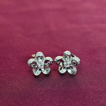 Silver - Tone Floral Stud Earrings - Kivara jewels