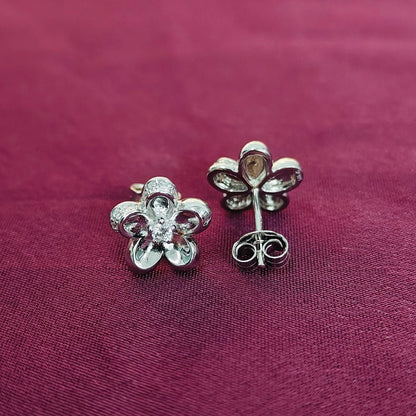Silver - Tone Floral Stud Earrings - Kivara jewels