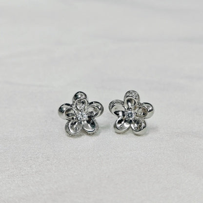 Silver - Tone Floral Stud Earrings - Kivara jewels