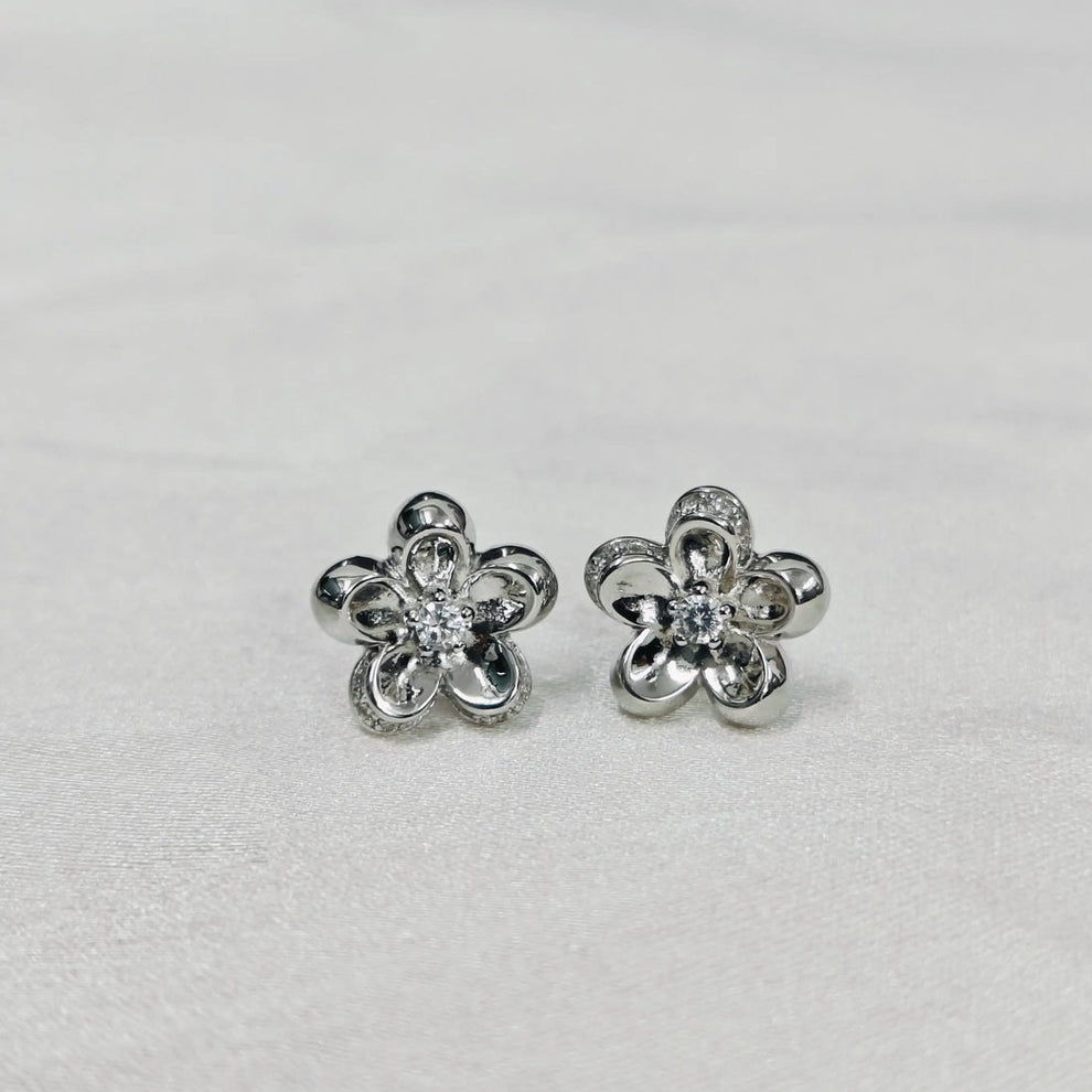 Silver - Tone Floral Stud Earrings - Kivara jewels
