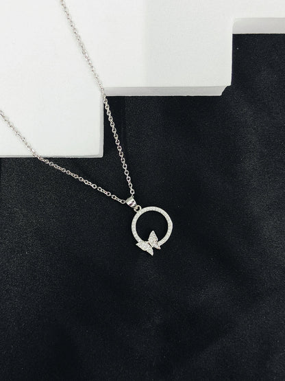 Sparkling Butterfly and Circle Necklace - Kivara jewels