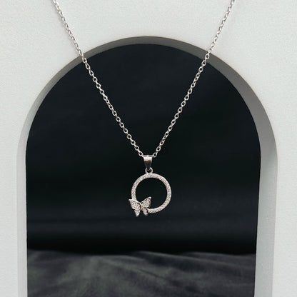 Sparkling Butterfly and Circle Necklace b11pg5-jk.myshopify.com
