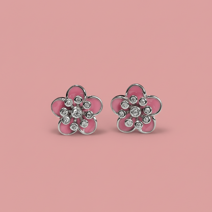 Sparkling Pink Flower Stud Earrings - Kivara jewels