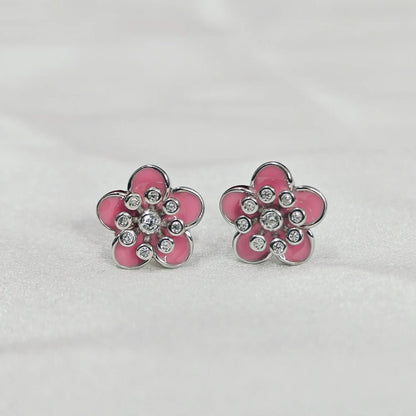 Sparkling Pink Flower Stud Earrings - Kivara jewels